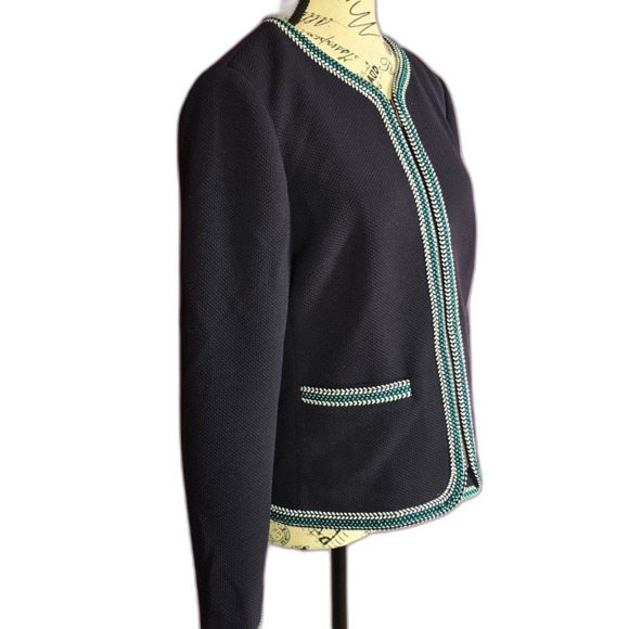 Talbots zipper front navy blazer jacket with pockets embroidered Sz 6 - Picture 2 of 12